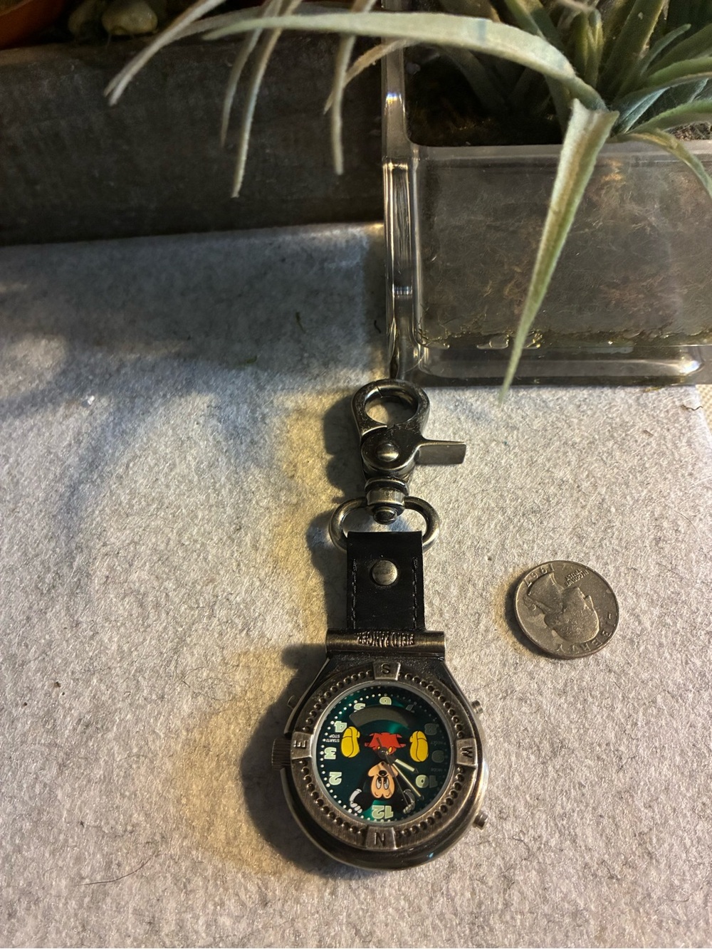 Vintage Mickey Mouse Compass Keychain - Black